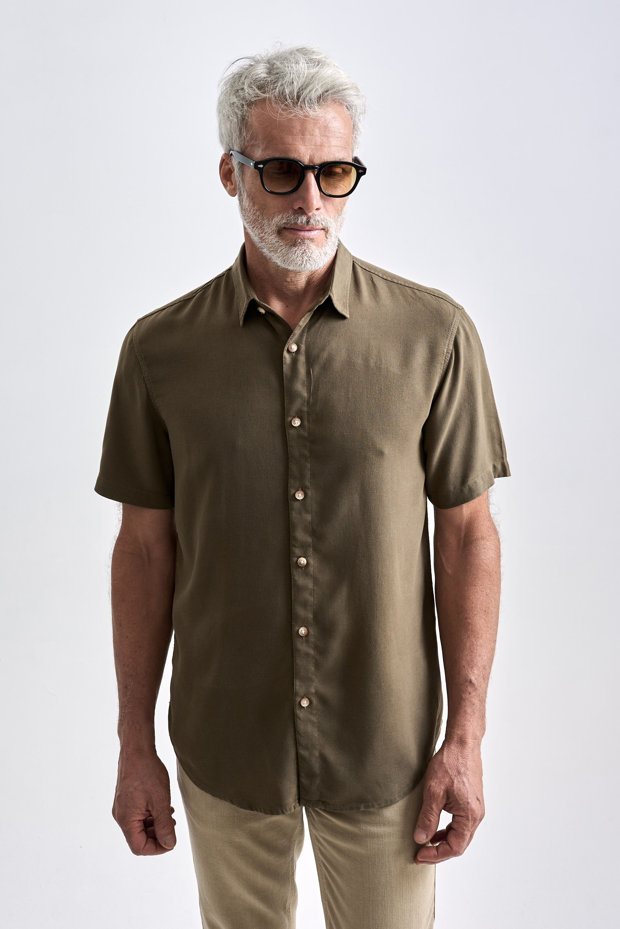 Camisa de Linho Viedma Manga Curta Verde