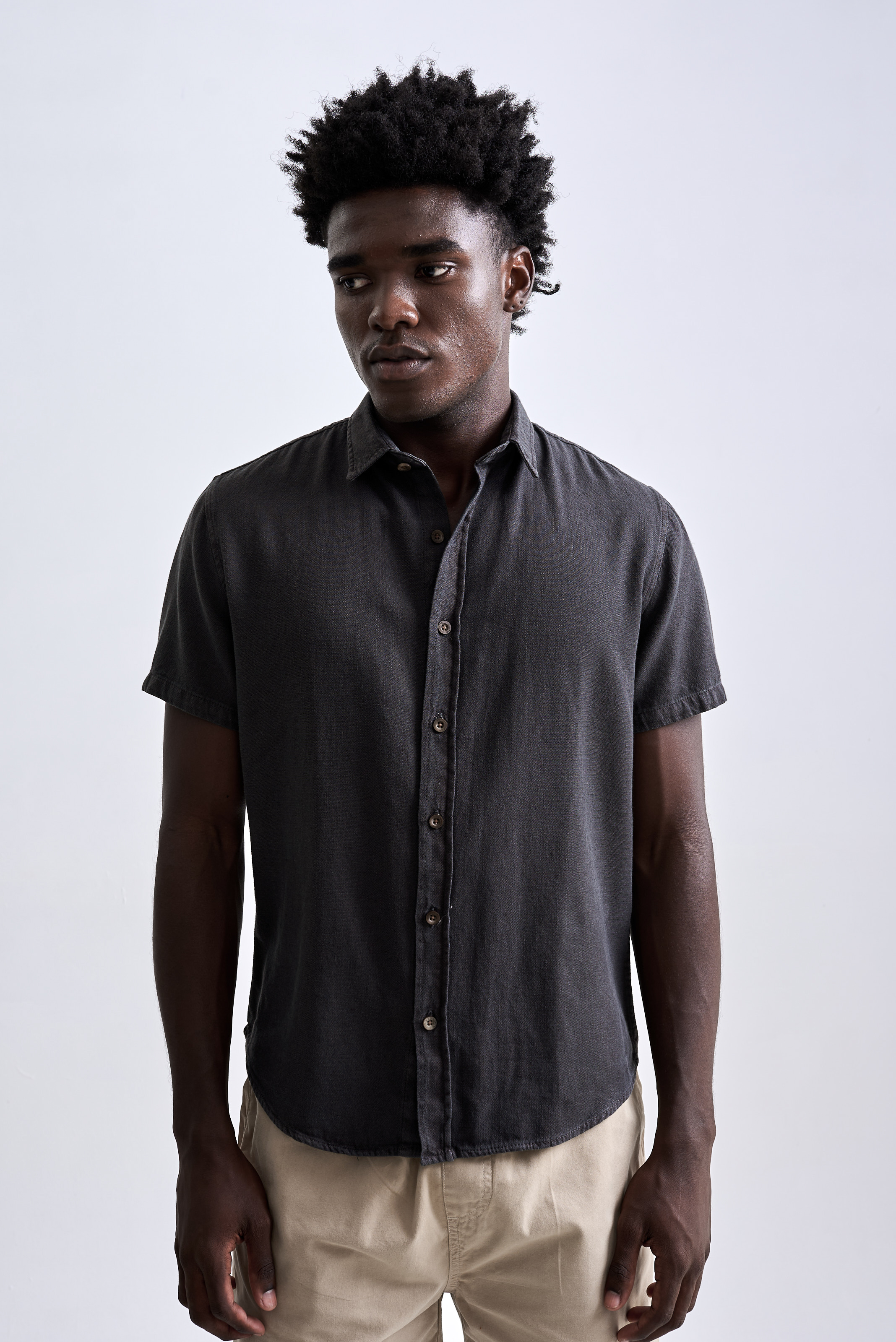 50s MONTEREY ウールシャツ Camisa Monterey Manga Curta Preto | Austral